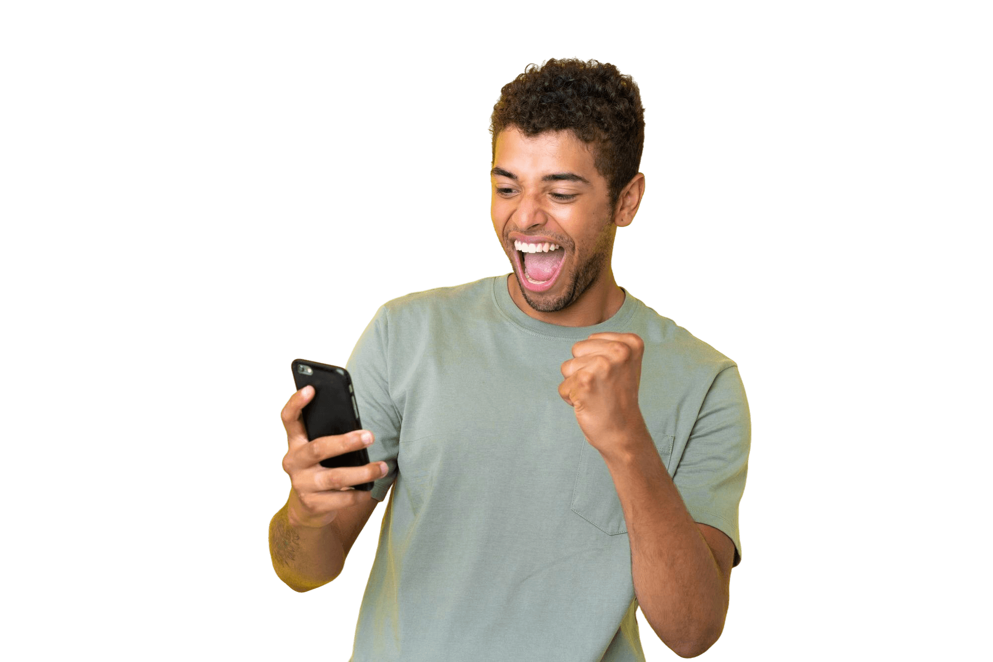 Happy woman using phone